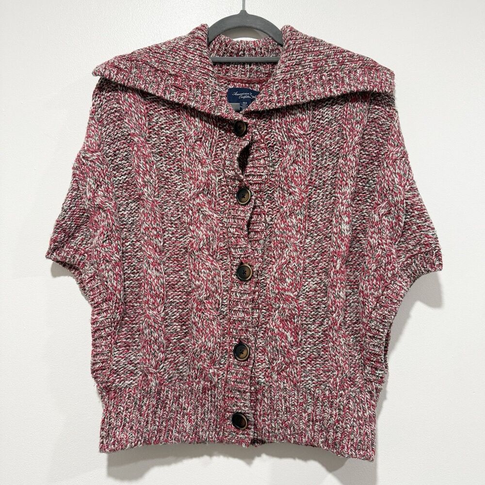 American Eagle Brown Red Cable Knit Shawl Collar Cardigan Women Size Xsmall